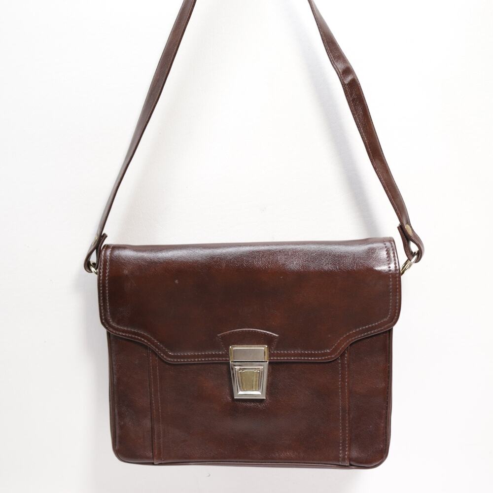 Vintage Shoulder Handbag M Brown Faux Leather Envelope Purse Bag